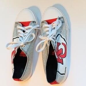 Women's Silver and Red KC Chiefs Sneakers